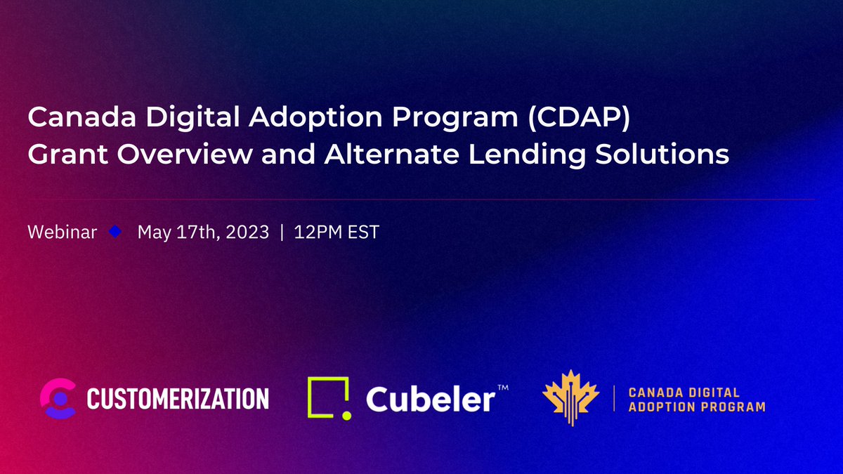Are you an #SME in Canada looking for #digitaltransformation? 

Join us for a webinar to learn all about the #CDAP grant program with <a href="/customerization/">Kira Tchernikovsky | Zoho & Microsoft Dynamics 365</a>. Erika Hild, <a href="/cubelerhub/">Cubeler Business Hub</a> will take you through alternative lending options.

Register here: 🔗 fal.cn/3y8ME 💻