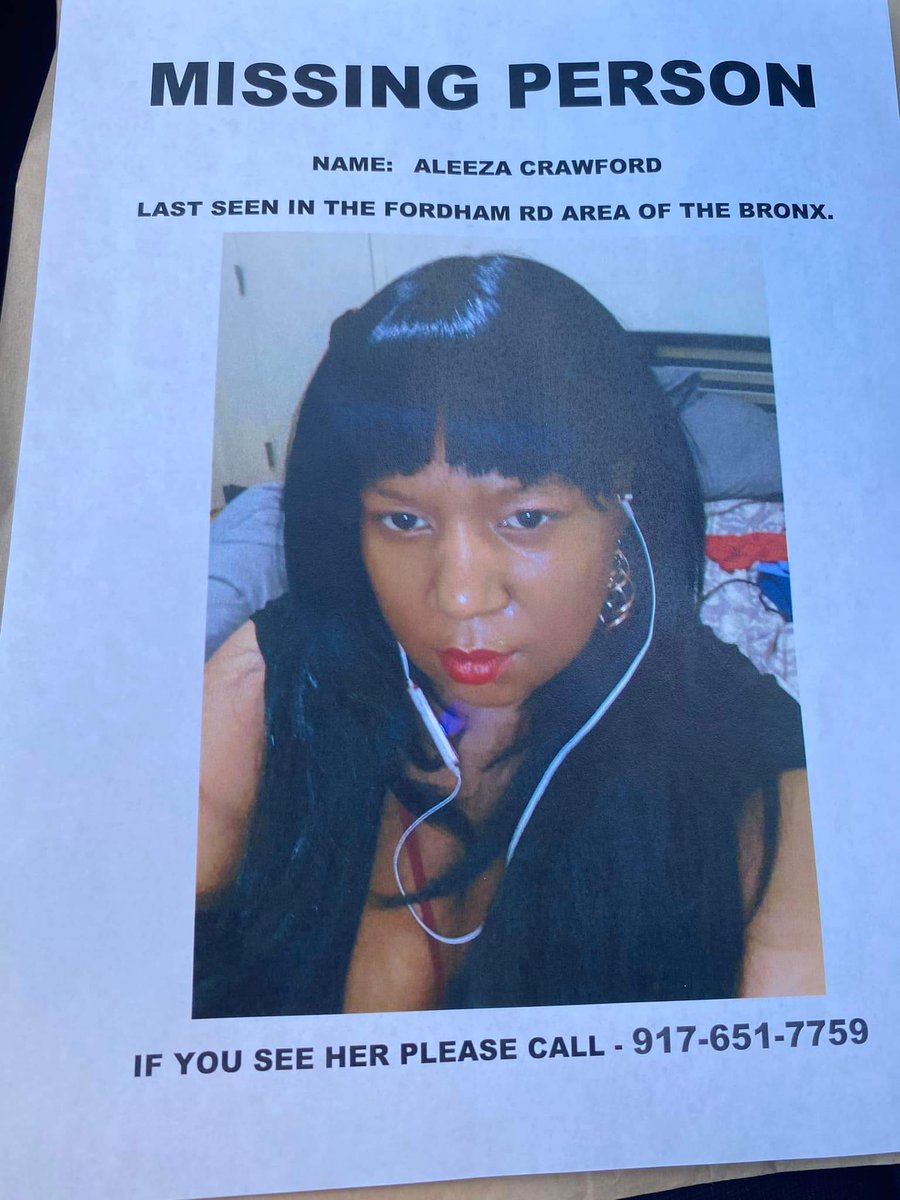 Alicia_C_'s tweet photo. #MissingPerson Have You Seen: #AleezaCrawford #Bronx, NY  Fordham Rd area?
If you know where Aleeza may be or have information, please call: 917-651-7759 @NorwoodNews @BAM_FI @Black_Missing https://t.co/0ZCymHvh4P