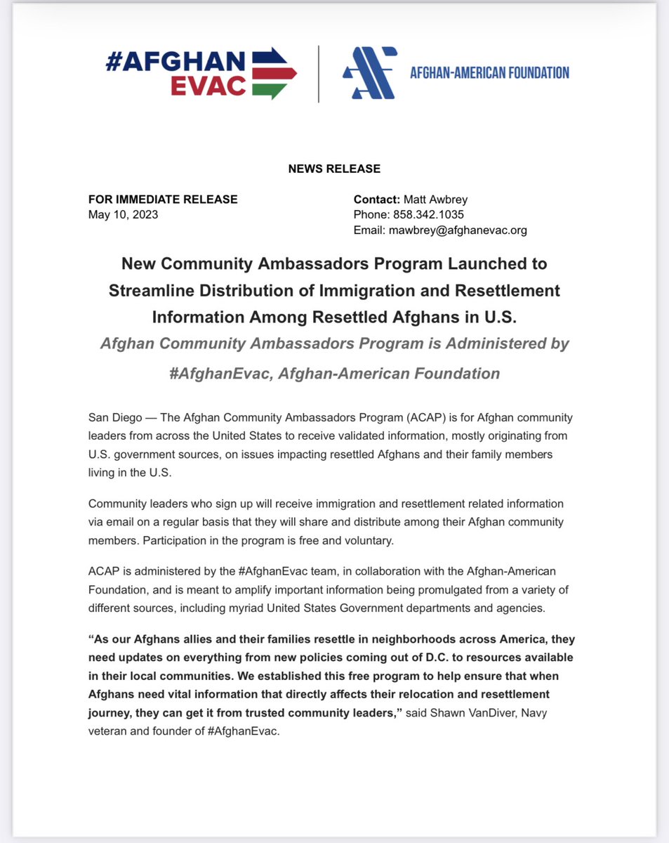 afghanevac's tweet photo. #BREAKINGNEWS we are launching the Afghan Community Ambassadors Program alongside @Afghan_American. 

We are so excited to connect with community leaders from all across the United States toward ensuring every Afghan who has recently arrived has access to information they need. https://t.co/Dpm18Sd2KV