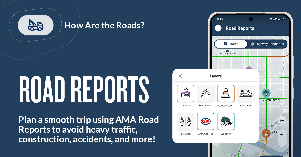 AMARoadReports's tweet image. Are you looking for the latest info on Alberta highway road closures? Download our AMA smartphone app. From there, touch the Road Reports button, and then feel Highway Conditions to see the latest road closures. Be safe, Alberta. #ABWildfires bit.ly/3VkVIoi
