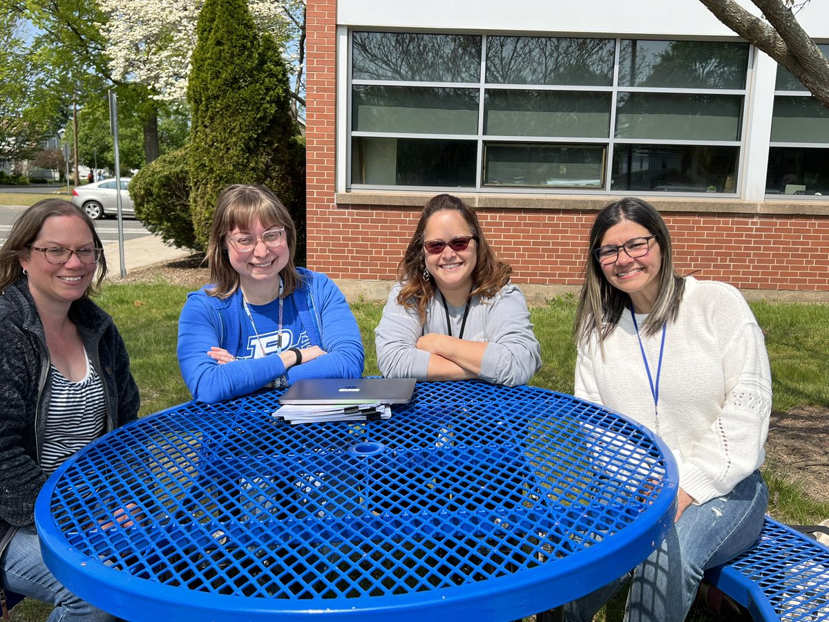 lily_cornielle's tweet photo. PLC for the Multilingual Learner Department takes place outdoors on beautiful days like this ☀️ !  

A team that disaggregates data together sunbathes together ���� - we are a #FunTeam

#WeArePlainville #MultilingualLearner #TEAMStudent #biliteracy #StudentsFirst https://t.co/HCodtLsNtN