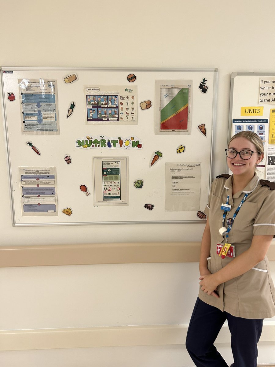 Meet Rhianna our nutritional link lead on RH4 🍎🧀🫐 Rhianna recently implemented a nutritional board to help educate both our staff &amp; patients. We love new initiatives like this…Thank You Rhianna! #education #nutrition #learning