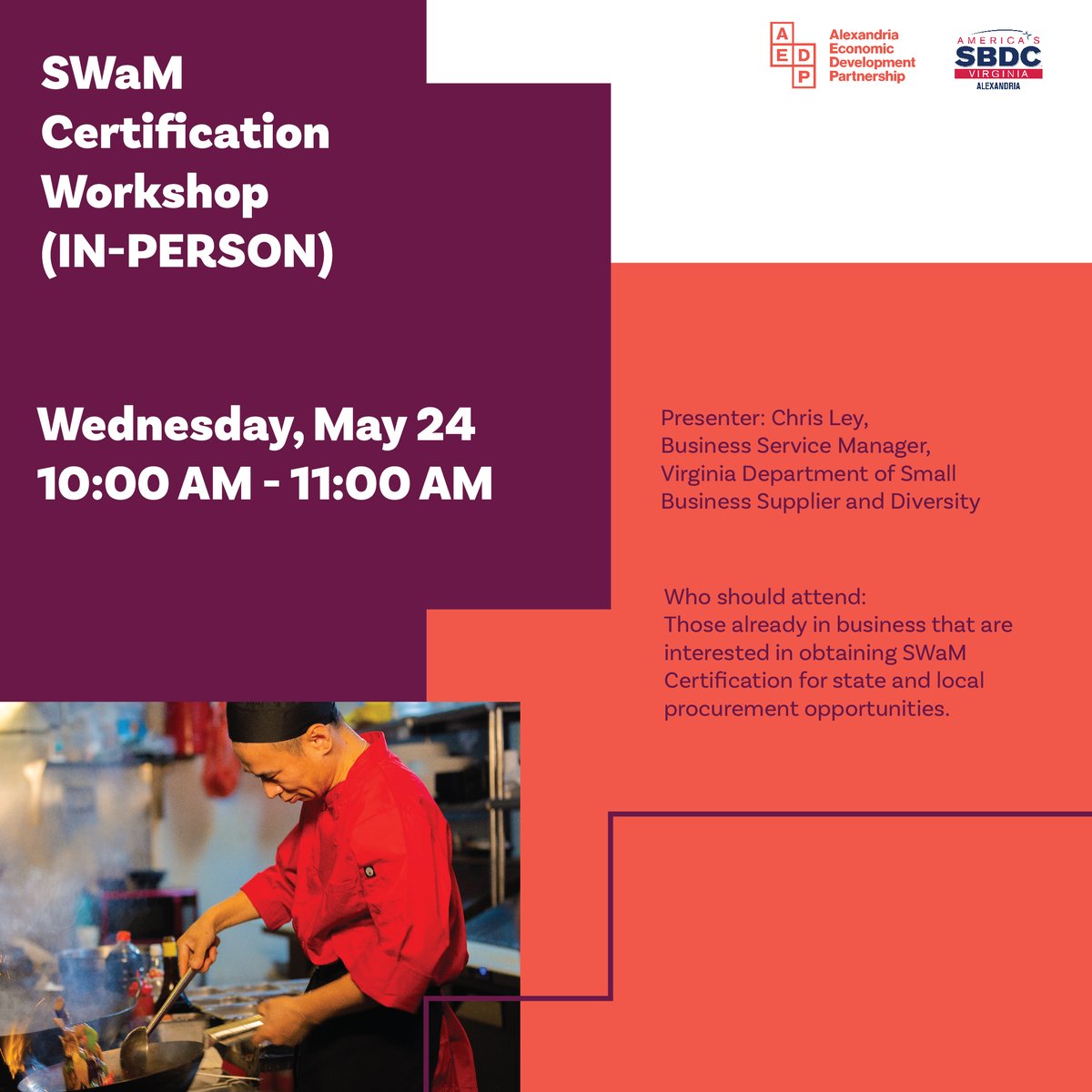 alexvasbdc's tweet photo. The SWaM certification is a vehicle to promote economic growth of Virginia’s businesses. Join our in-person workshop to learn the process and benefits of becoming SWaM certified in Virginia!

Register here: https://t.co/kJf5UjLGNl https://t.co/ew6m6WCBZw