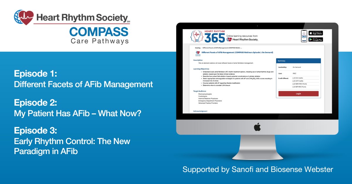 Heart Rhythm Society (@hrsonline) on Twitter photo Join esteemed moderators and panelists for 3 complimentary, on-demand webinars as part of the COMPASS Rhythm Control project. Supported by <a href="/Sanofi/">Sanofi</a> & @BiosenseWebster, each webinar includes Q&As, full transcripts, and 1.25 ACE credits. Watch now on #HRS365: heartrhythm365.org/Public/Catalog… Join esteemed moderators and panelists for 3 complimentary, on-demand webinars as part of the COMPASS Rhythm Control project. Supported by <a href="/Sanofi/">Sanofi</a> & @BiosenseWebster, each webinar includes Q&As, full transcripts, and 1.25 ACE credits. Watch now on #HRS365: heartrhythm365.org/Public/Catalog…