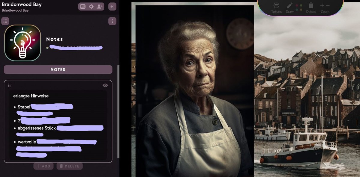 Für meine schottische "Braidonwood Bay" Kampagne hab ich heute mal das #VTT #Role ausprobiert und bin damit enorm zufrieden. Karten, Token, Notes und Sheets lassen sich super nutzen und die Verbindung war top! Noch besser waren nur meine Spielenden.
#BrindlewoodBay #pnpde #ttrpg