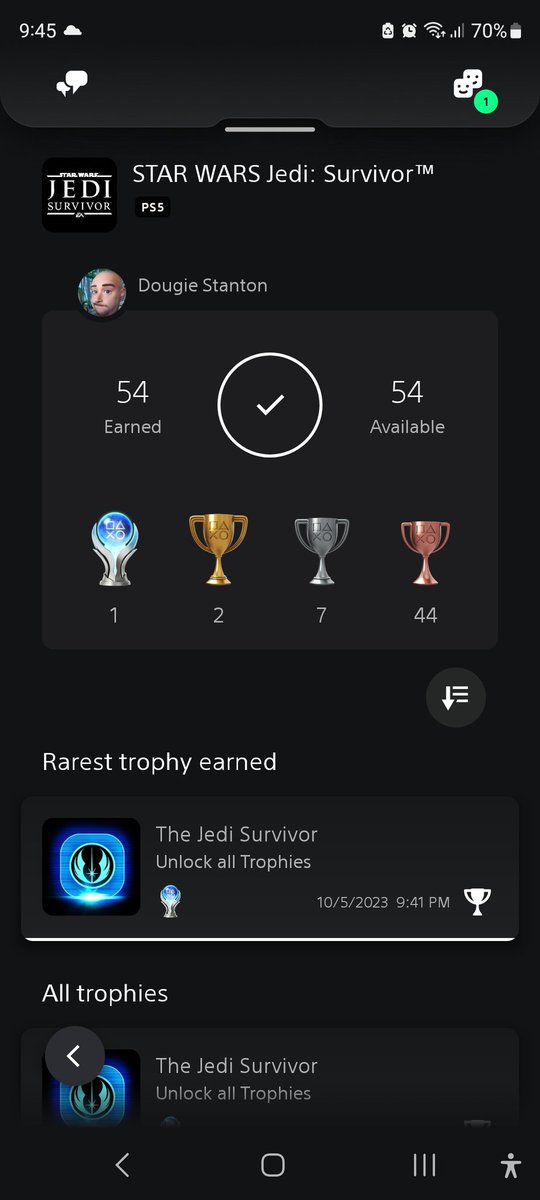 Nintendoogs's tweet image. Just got platinum for Jedi Survivor from @Respawn. I really enjoyed the story for this one and I'm looking forward to the third installment. This one was so much better story wise than fallen order. The game still has a fair few bugs and I had a number of crashes but 9/10 for me.