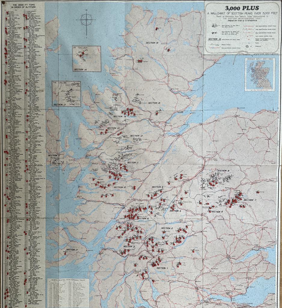 tdf8's tweet image. Over the last few weeks Ive been emptying my late Mum &amp;amp; Dads house ready for handing it over to new owners on Friday.  We all grew up in that house &amp;amp; its been heartbreaking.  In the "stuff" Ive found is this map my Dad had.  The red pins are the hills he'd done. #Legend #Munros