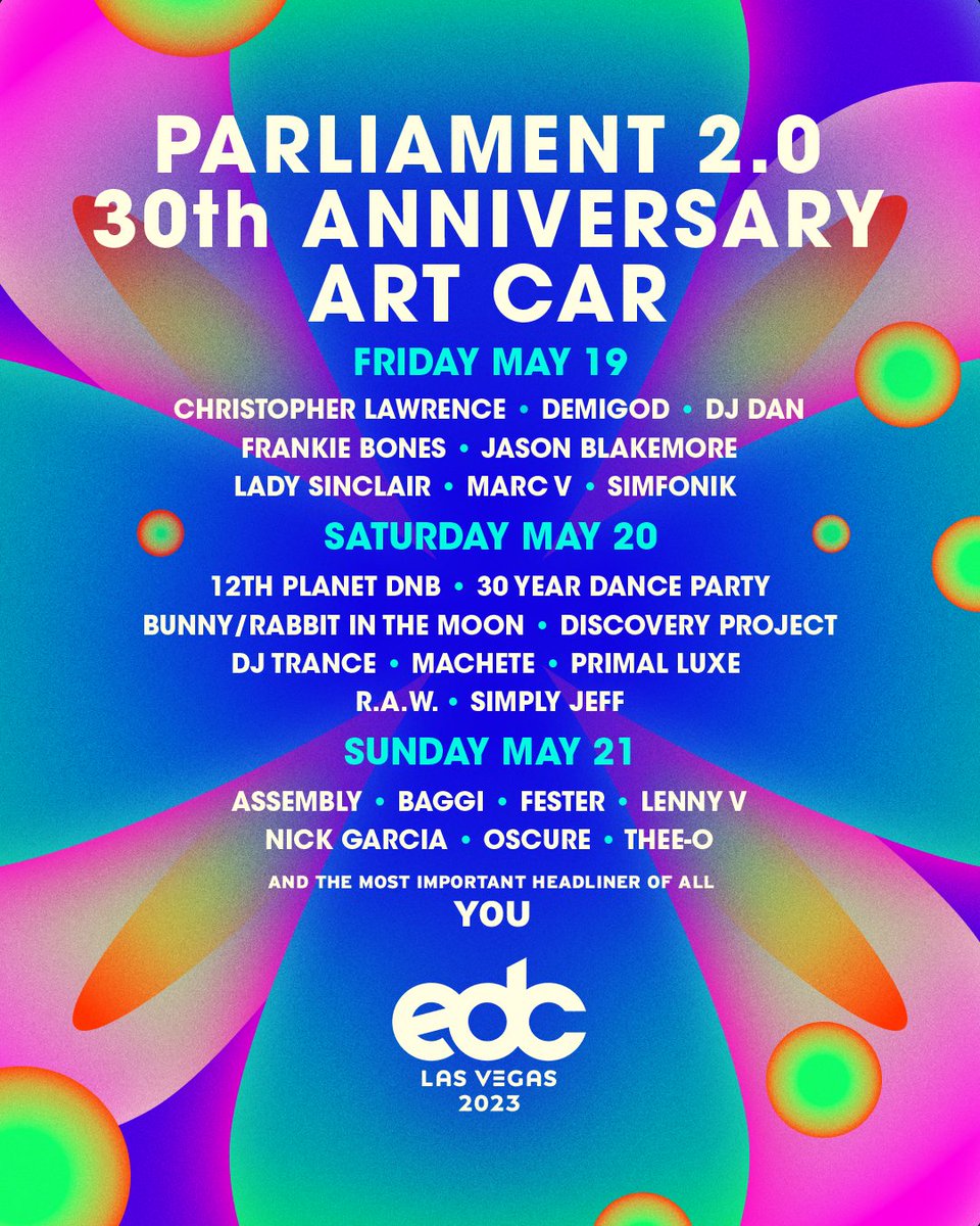 EDC_LasVegas's tweet image. It isn't a speedway without some bumpin' art cars.🔊 Which one will you be partying at the most?!

Don't forget to check out our newest Parliament 2.0 30th Anniversary Art Car as we celebrate 30 Years of Insomniac!🎂✨

#EDCLV2023 · #kineticAWAKENING · #Insomniac30