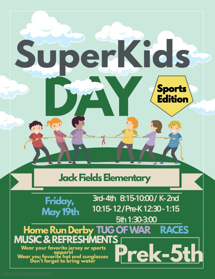 Field day will be rescheduled for May 19th due to weather.  <a href="/HumbleISD_JFE/">Jack Fields Elementary</a> @MelissaC_JFE @CollinsAngelaG