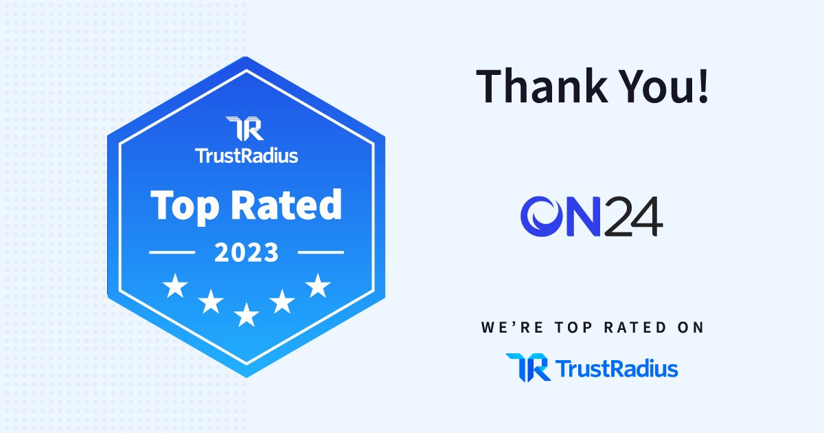 We are thrilled to receive <a href="/trustradius/">TrustRadius</a>' 2023 Top Rated Award. 🏆 🎉

Thank you TrustRadius and thank you to our customers for their continued support. 🙏

bit.ly/42MpzZ0

#award #DigitalEngagement #webinars