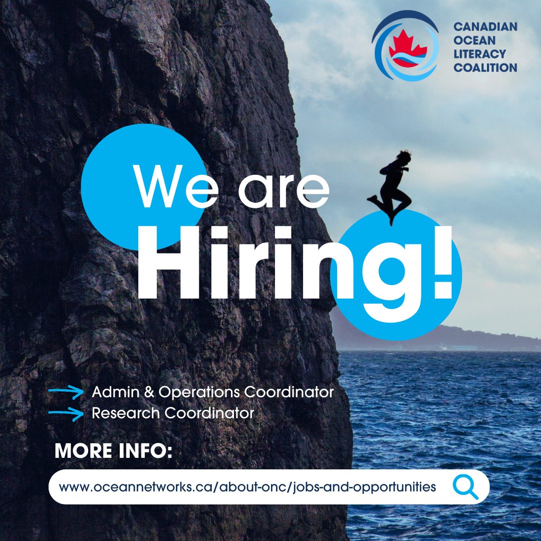 CANoceanlitCO's tweet photo. We are excited to announce that the Canadian Ocean Literacy Coalition is hiring TWO passionate individuals to join our dynamic, collaborative team! 

We're looking for an experienced Admin &amp; Operations Coordinator and Research Coordinator. 

Link to apply: https://t.co/ZBvXpksHFW https://t.co/RpOwWikklg