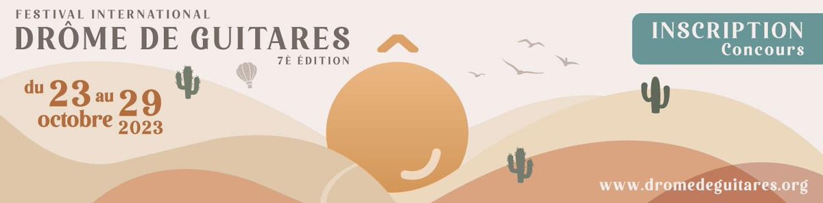 Concours international Drôme de guitares : inscriptions ouvertes !!! 😉

Rdv sur dromedeguitares.org/concours pour découvrir le programme des 4 catégories : 
    - Espoir : - de 14 ans
    - Emergence : - de 18 ans
    - Révélation : - de 28 ans
    - composition : sans limite d'âge