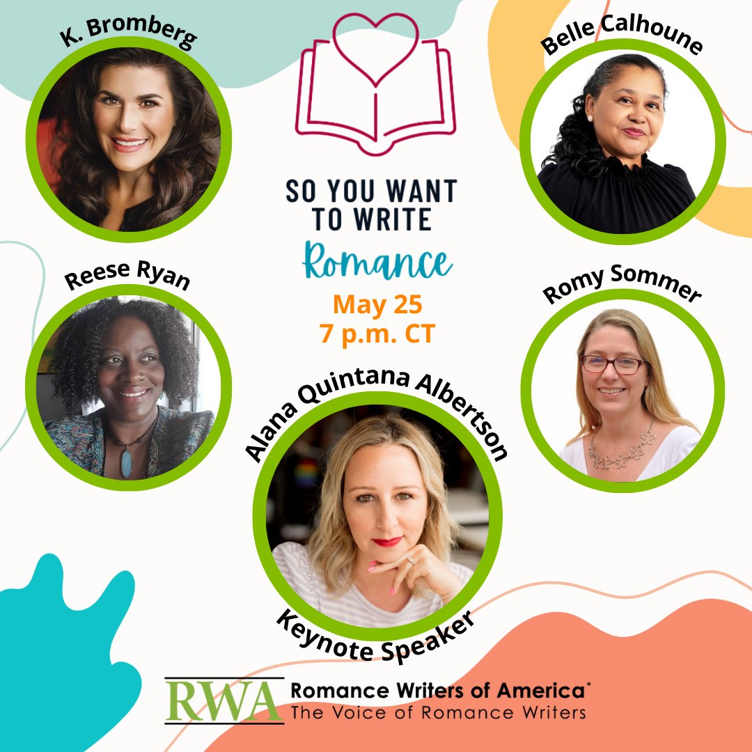 romancewriters's tweet photo. Register for "So You Want to Write Romance," a free virtual event! Hear our keynote speaker @AlanaAlbertson, along with @KBrombergDriven, @BelleCalhoune, @ReeseRyanWrites, and @Romy_S. Join us for an event filled with inspiration, learning, and fun! https://t.co/Xr6NzN96O3 https://t.co/8aIYGoRoVo