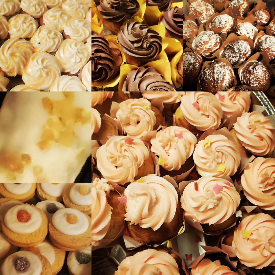 <a href="/BigScranDumbart/">Big Scran Dumbarton</a> My boys last bakes for Big Scran Dumbarton  while they take a wee break l. Rosewater cupcakes, sticky toffee muffins, passion fruit and pineapple mini bites, empire biscuits, chocolate orange cupcakes and iced gingerbread! He's gone all out this week!