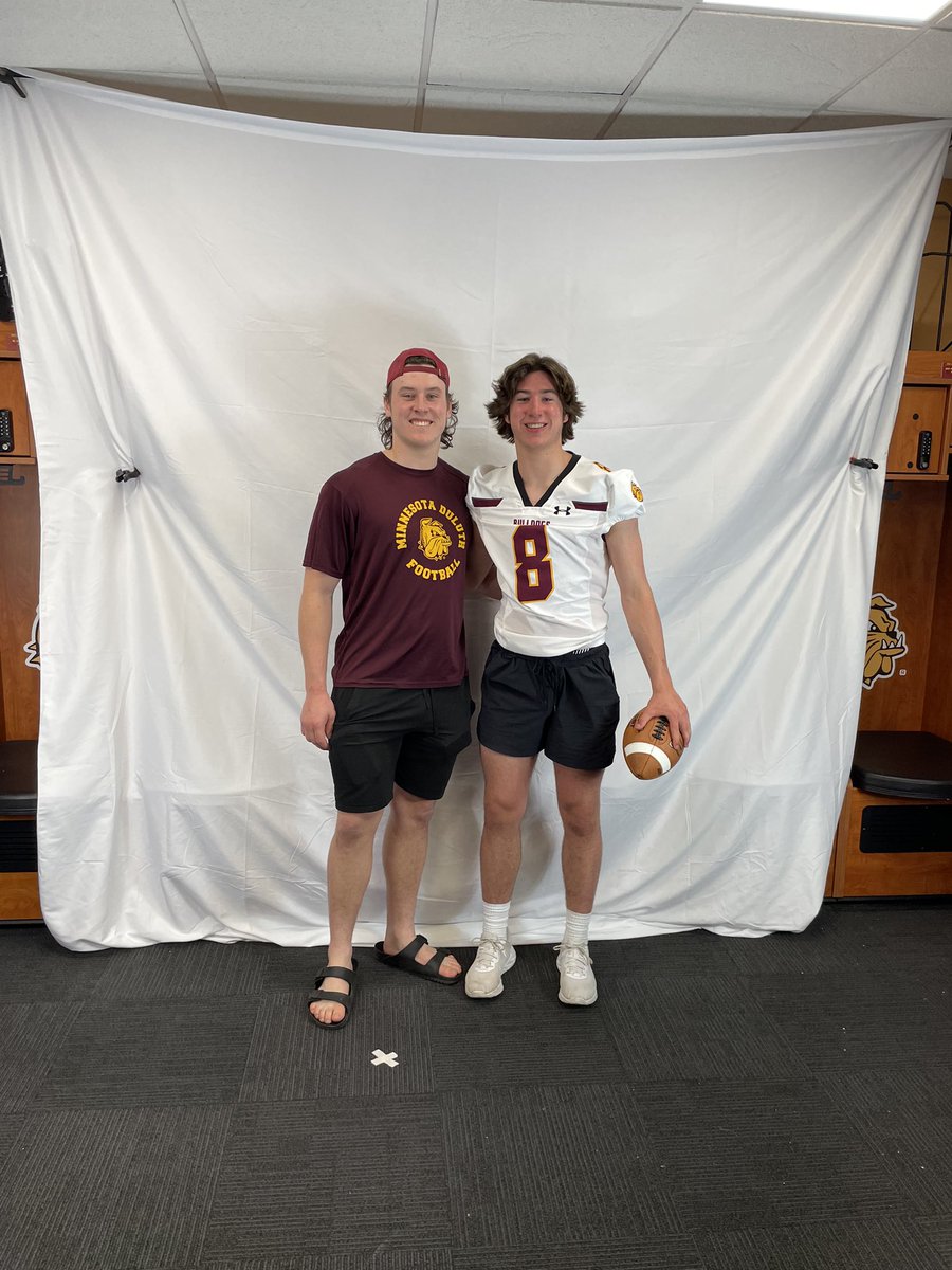 SHAUN_WALRATH's tweet photo. I had a great time visiting UMD today. Absolutely loved the atmosphere and energy around campus and the coaching staff. Thank you @UMD_Football @CoachStegerUMD @CoachWiese for having me up! https://t.co/dkLuM6uGLE