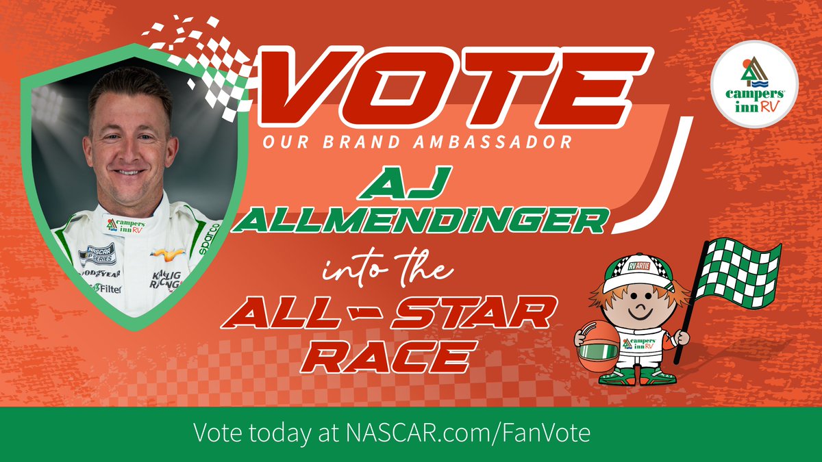 Campers Inn RV (@campersinnrv) on Twitter photo If you want to see <a href="/AJDinger/">AJ Allmendinger</a> driving the Campers Inn RV car during the All-Star Race be sure to vote! Click the link and select AJ ➡ nascar.com/fanvote If you want to see <a href="/AJDinger/">AJ Allmendinger</a> driving the Campers Inn RV car during the All-Star Race be sure to vote! Click the link and select AJ ➡ nascar.com/fanvote