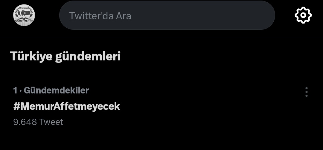 #MemurAffetmeyecek

Haydi Türkiye Gündemi 1. Sıraya Yerleştik.

Herkes tek ses!!! Destek olalım. Çok daha fazla twet atalım.

Memur bunu hak etmiyor!!!!