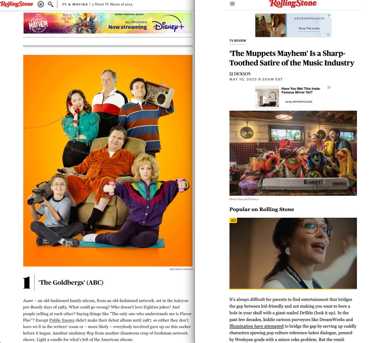 I never in a billion years thought I'd say it, but THANK YOU <a href="/RollingStone/">Rolling Stone</a>! The Gbergs getting Worst Series of 2013 haunted me for a decade, but I finally let it go after this new <a href="/Muppets_Mayhem/">The Muppets Mayhem</a> review. All eps are now on <a href="/DisneyPlus/">Disney+</a>. Very family friendly. Also, we got Weird Al.