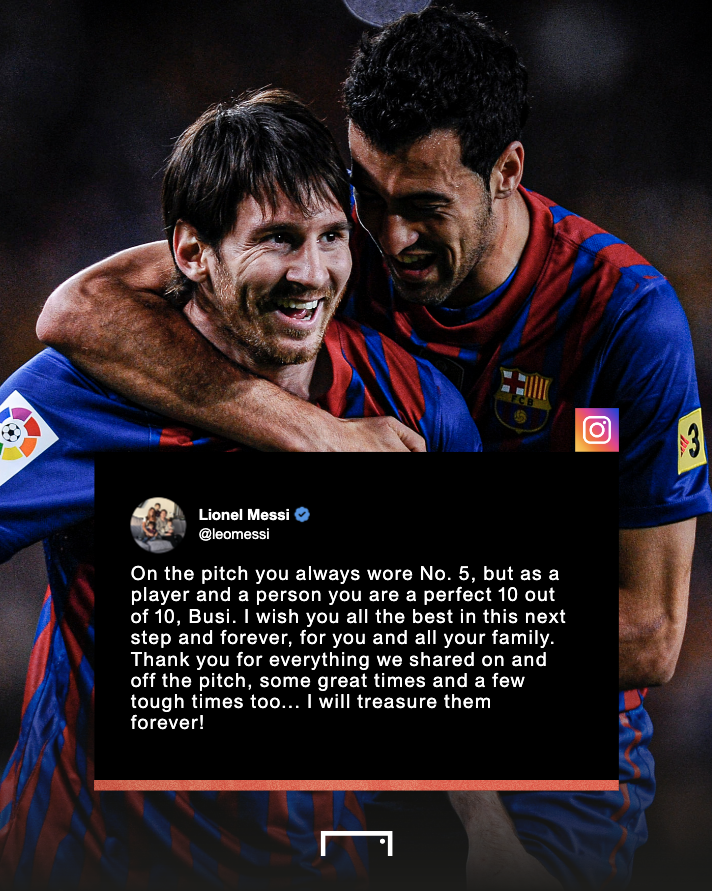 GOAL on Twitter "Lionel Messi's heartwarming message for Sergio Busquets 💜"