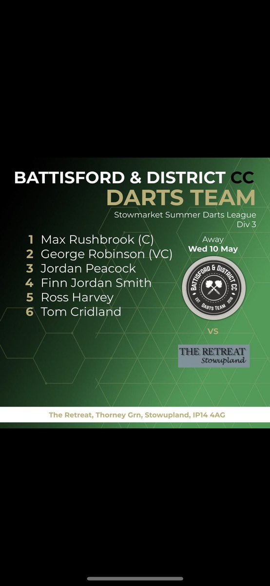 Tonight’s team as we face the Stowupland Retreat away from home 🎯🌳