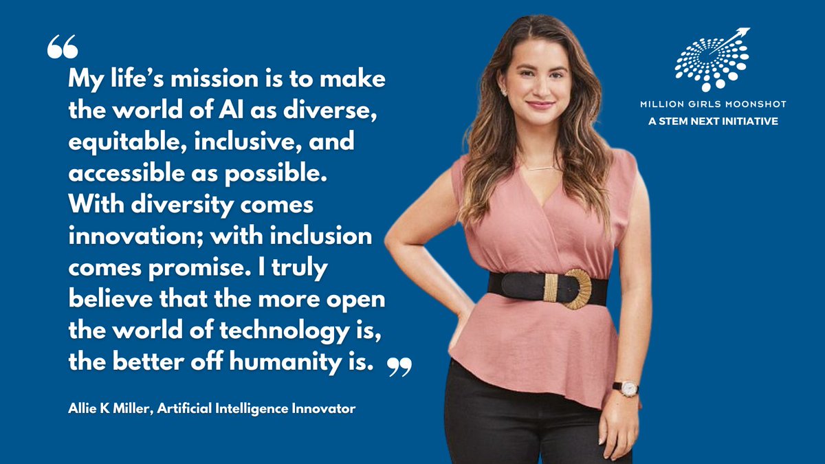 girlsmoonshot's tweet image. Allie Miller is the youngest-ever woman to build an AI product at IBM. Learn more about her #STEMJourney: bit.ly/3KNM8pd #InnovationMonth #GirlsLeadSTEM