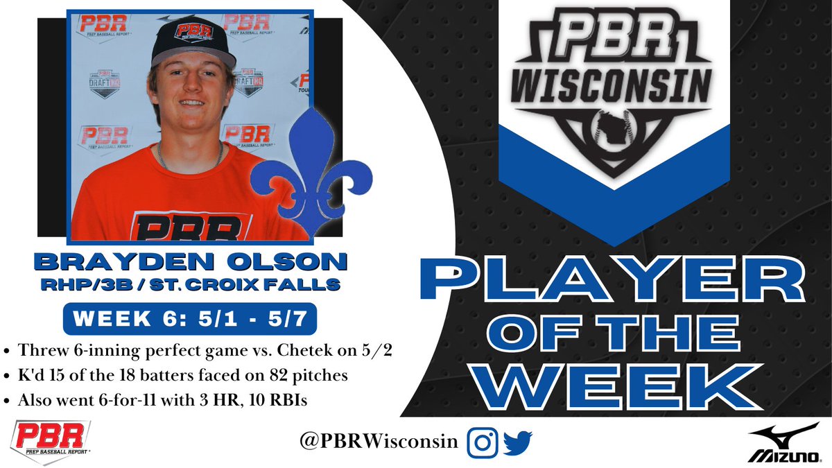 𝙋𝘽𝙍 𝙒𝙞𝙨𝙘𝙤𝙣𝙨𝙞𝙣 𝙋𝙡𝙖𝙮𝙚𝙧 𝙤𝙛 𝙩𝙝𝙚 𝙒𝙚𝙚𝙠 💫

Olson, now a senior, has been one of the state's most dominant players these four years. His latest week snapshots his success, authoring a perfect game and homering three times.

🔗 loom.ly/Bs3r9Hg
