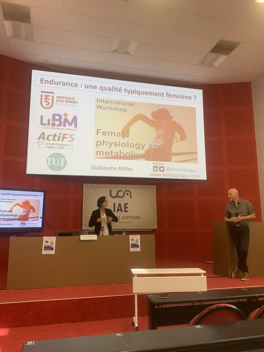 JulieSiroux's tweet photo. Starting the public conference organised by @Laurie_Isacco &amp; @Ame2pLab - “Endurance : a typically feminine quality ?” by @kinesiologui. 
#performance #sportscience @DavidThivel @EnnequinGael https://t.co/H1R70CzsUn