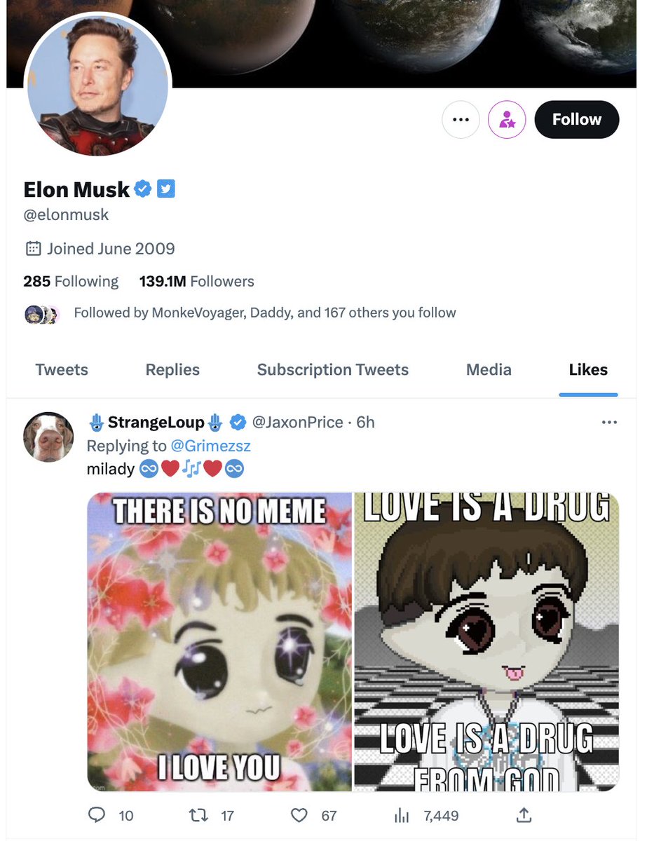 He liked a milady post too.