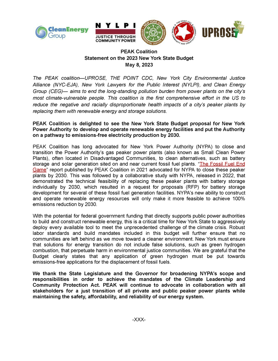 Read PEAK Coalition's statement on the new provisions for public renewables now that the 2023 NYS Budget season has finally concluded:
peakcoalition.org/_files/ugd/f10…