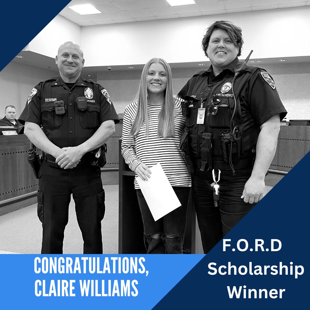 bburgpolice's tweet photo. Congratulations to BHS Senior, Claire Williams! She is the 2023 recipient of the F.O.R.D Scholarship! #futurelawenforcement https://t.co/GLJqBLZjYY
