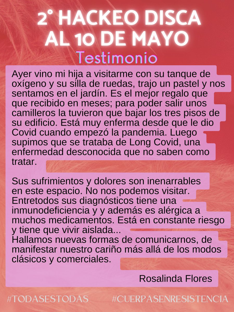 Hay familias enteras de mujeres con discapacidad y enfermedad? Para nosotras la sobrevivencia es más difícil. Se tiene la erronea idea d q la enfermedad corresponde solo al núcleo familiar.  Urge repensar el cuidado comunitario 
#TodasEsTodas #CuerpasEnResistencia #MamáDisca