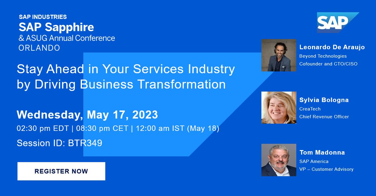 Hear from SAP's Midsized Customers how SAP’s portfolio of Industry Cloud solutions built on SAP Business Technology Platform are helping companies grow and innovate quickly. #SAPSapphire #BTP
Don't miss it: imsap.co/6014OdV06