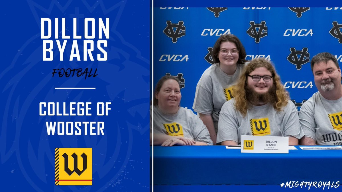 Yesterday, Senior Dillon Byars committed to continue his academic and football careers at the College of Wooster. Congrats Dillon! #CVCA #MightyRoyals