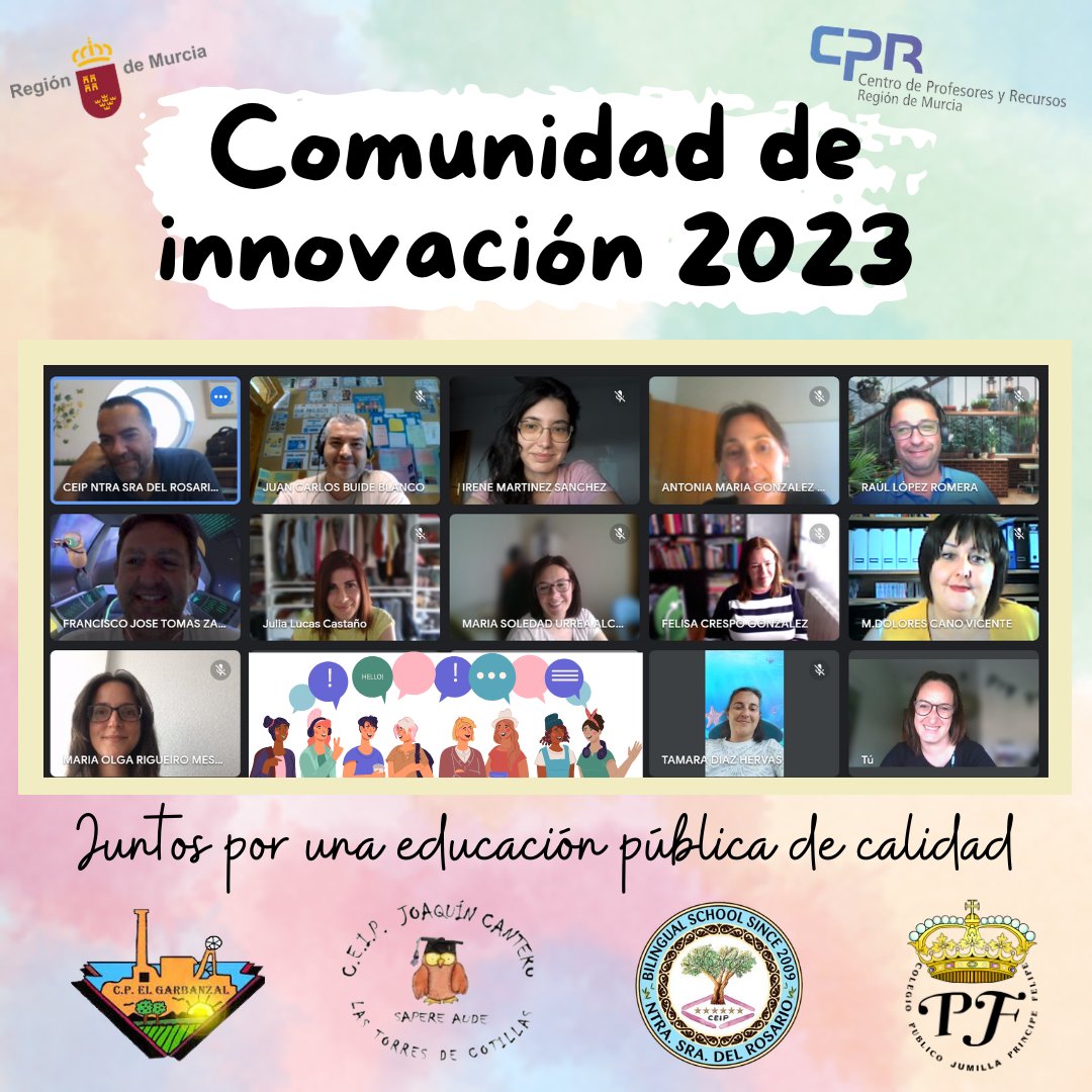 🤝Hoy hemos cerrado con una sesión online💻 el Programa de <a href="/Educarm/">Educarm</a> de 'Comunidad de Innovación' en el que hemos participado durante este curso.

La experiencia ha sido muy positiva. Hemos aprendido mucho de nuestro centro formador, el <a href="/30007293/">CEIP NUESTRA SEÑORA DEL ROSARIO</a>, así como de los demás coles... 👇
