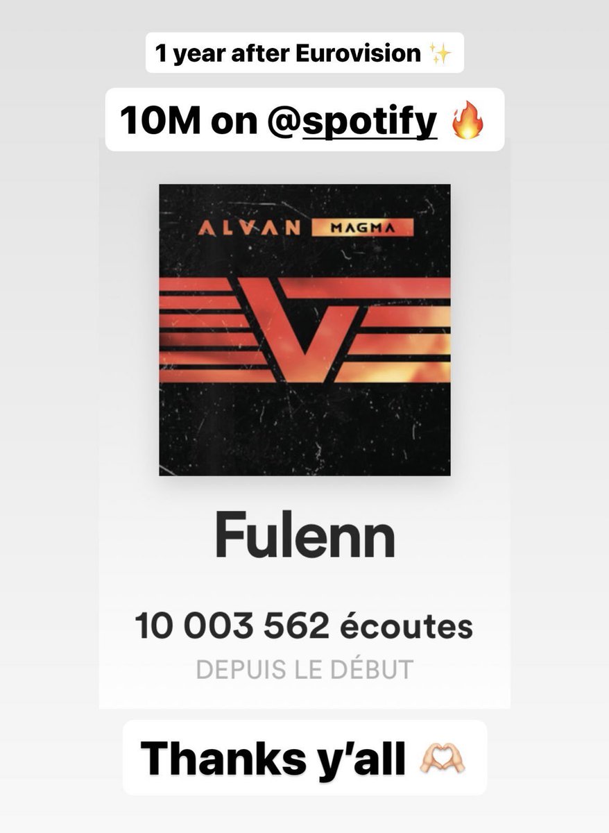 1 year after @Eurovision Fulenn hits 10M on Spotify 🫶🏻✨