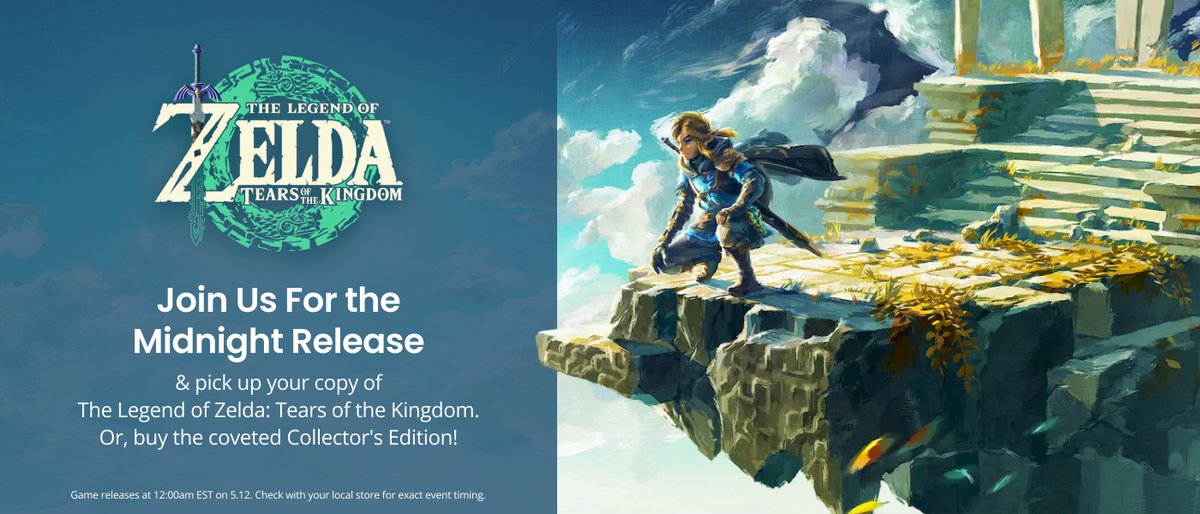 gamestop's tweet photo. Join us tomorrow for the release of The Legend of Zelda: Tears of the Kingdom!

Check with your local store for event timing: https://t.co/Ne821x9Pzp https://t.co/s42EM6MoyL