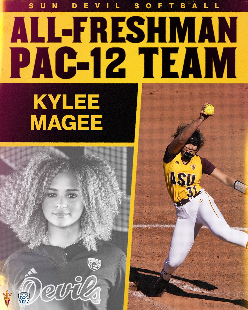ASUSoftball's tweet photo. First year, First career honor! 🏅

@magee_kylee lands on the @pac12's All-Freshman Pac-12 Team! 🔱

#ForksUp /// #O2V https://t.co/Q3lyRKXgDT