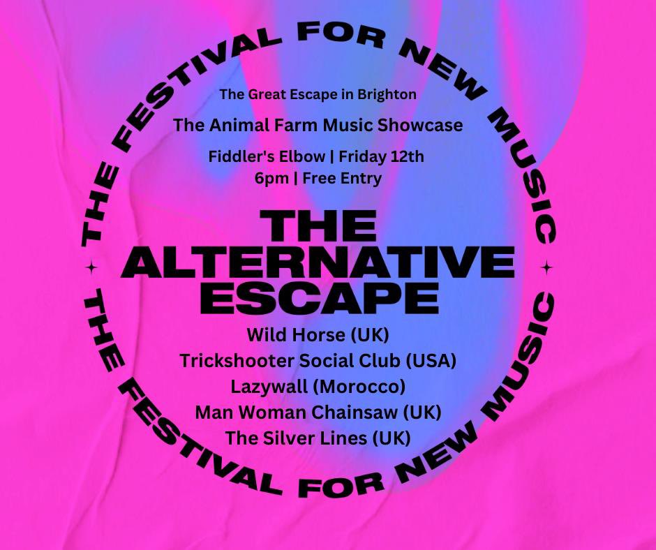 We’re really excited to finally announce we’re playing The Alternative Escape, as part of @thegreatescape this Friday, playing at @fiddlers_btn.