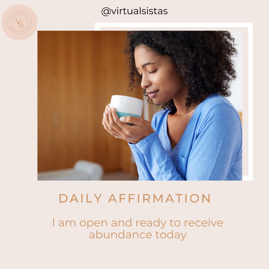 ✨Daily Affirmation✨
.
I am open and ready to receive abundance today
.
.
.
.
.
.
.
#virtualsistas #virtualassistant #virtualassistantservices #virtualassistantlife #workfromanywhere #workfromhomelife #vacoach #virtualassistantcoach #virtualassistantnigeria