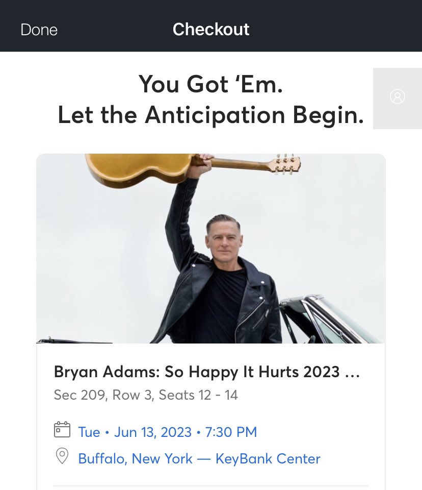 $25 tickets for @bryanadams in Buffalo and they’re GOOD seats!  Thank you @LiveNation #ConcertWeek #SoHappyItHurtsTour