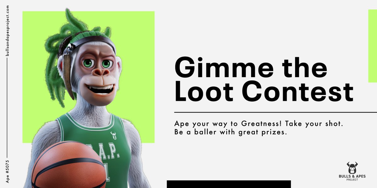 BullsApesProj's tweet photo. Time’s Running Out!

There are now just a few days remaining to enter our Gimme the Loot giveaway.

🚫 Entries close May 12

Prizes include 1 ETH, 25k METH, OG Bulls, Apes &amp; more.
💰 Total prize value 40 ETH!

How to enter:
- Customize an Ape or Open a Loot Box
- Enter Now! https://t.co/dphNd1Lirk