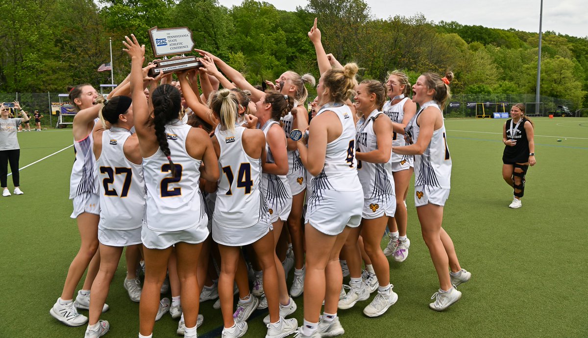 WCUofPA's tweet photo. That feeling of winning a @PSACsports championship.  Go Golden Rams!! 🥍🐏🏆#RamsUP #ChargeON #WomensLacrosse @WCUAthletics https://t.co/guOKuAmFkS