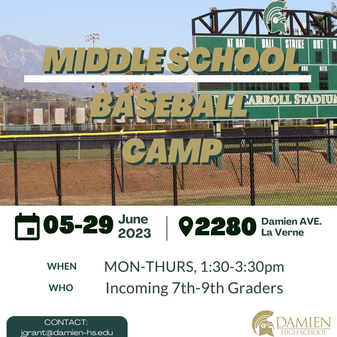Summer Baseball Sign-Ups are OPEN!!! LINK IN BIO. We’ll have 2 groups a day, Monday-Thursday starting June 5th. The camps will go til June 29th. 10th-12th grade: 10am-1230pm 7th-9th grade: 130pm-330pm Contact: lamonda@damien-hs.edu 10th-12th jgrant@damien-hs.edu 7th-9th