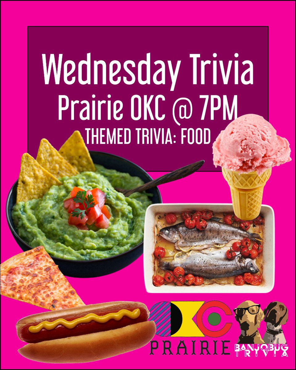 BanjoBugTrivia's tweet photo. HUNGRY? Whether you like to cook OR JUST EAT -- we've got a lil' something for everyone tonight at Prairie OKC. ALL 31 TRIVIA QUESTIONS TONIGHT at the taproom are about FOOD.

You know what pairs nicely with food? Beers.

See ya at 7PM! https://t.co/OdSx3AX5nO