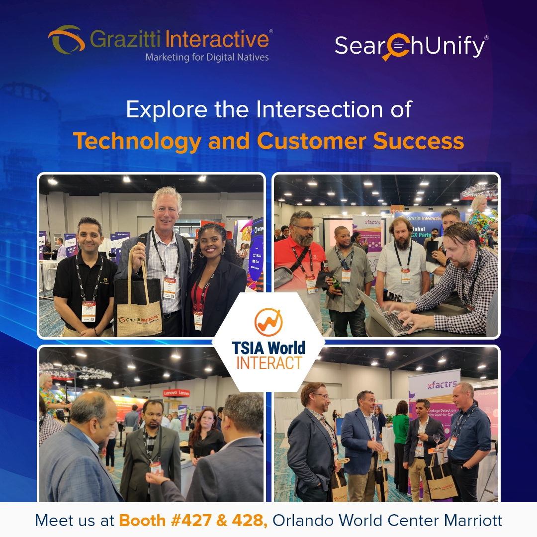 Grazitti's tweet image. Here’s a glimpse of Grazitti &amp;amp; SearchUnify experts having conversations with industry veterans about customer success. Come, say ‘Hi’, and discuss how Generative &amp;amp; Cognitive AI can amplify CX.

👉 rb.gy/vvyxr 👈

#TSIA #TSIAWorldInteract #SearchUnify #grazitti