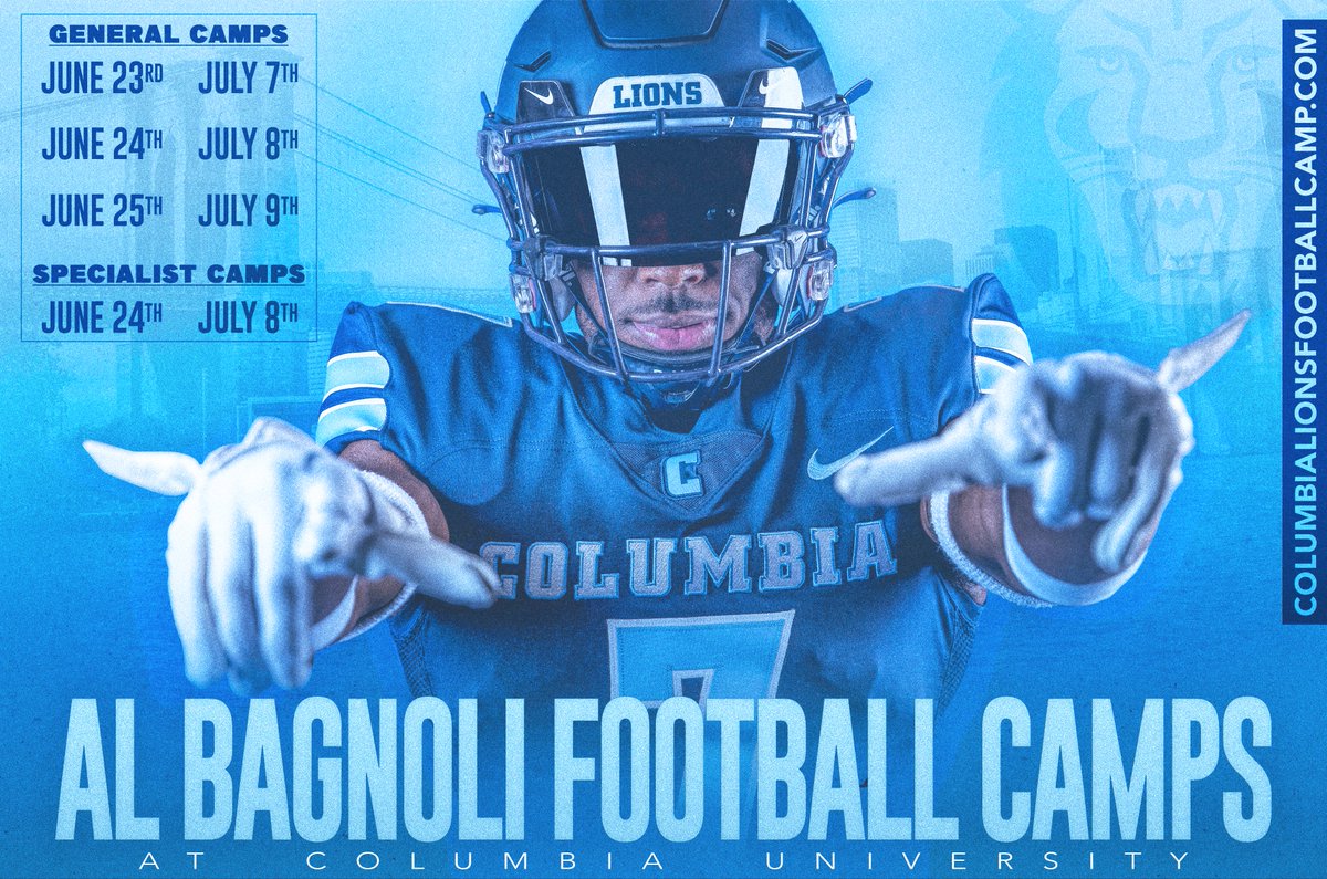 Recruits! Summer is right around the corner. Make sure you're signed up for one of our summer prospect camps in The Big Apple! Sign up at the link below: 

columbialionsfootballcamp.com

#OnlyHere | #CUinNYC