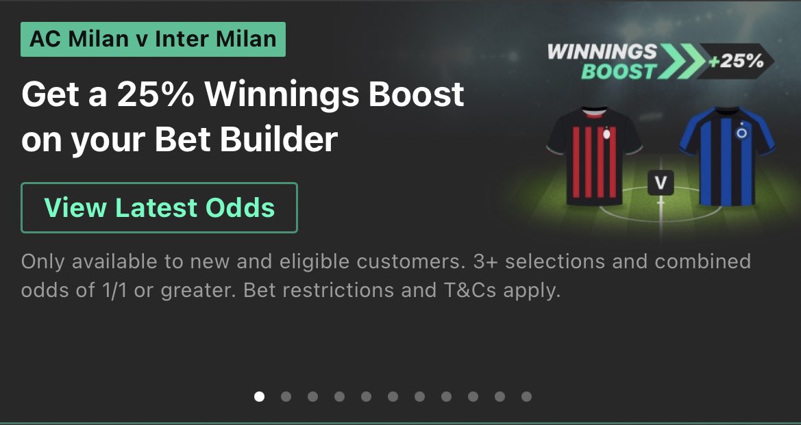 ValueBetSpotter's tweet photo. 👊 We’ve won 11 of our last 15 bets… 

300+ LIKES ❤️ for our AC Milan vs Inter Milan bet builder https://t.co/eCJ1lOsBp9