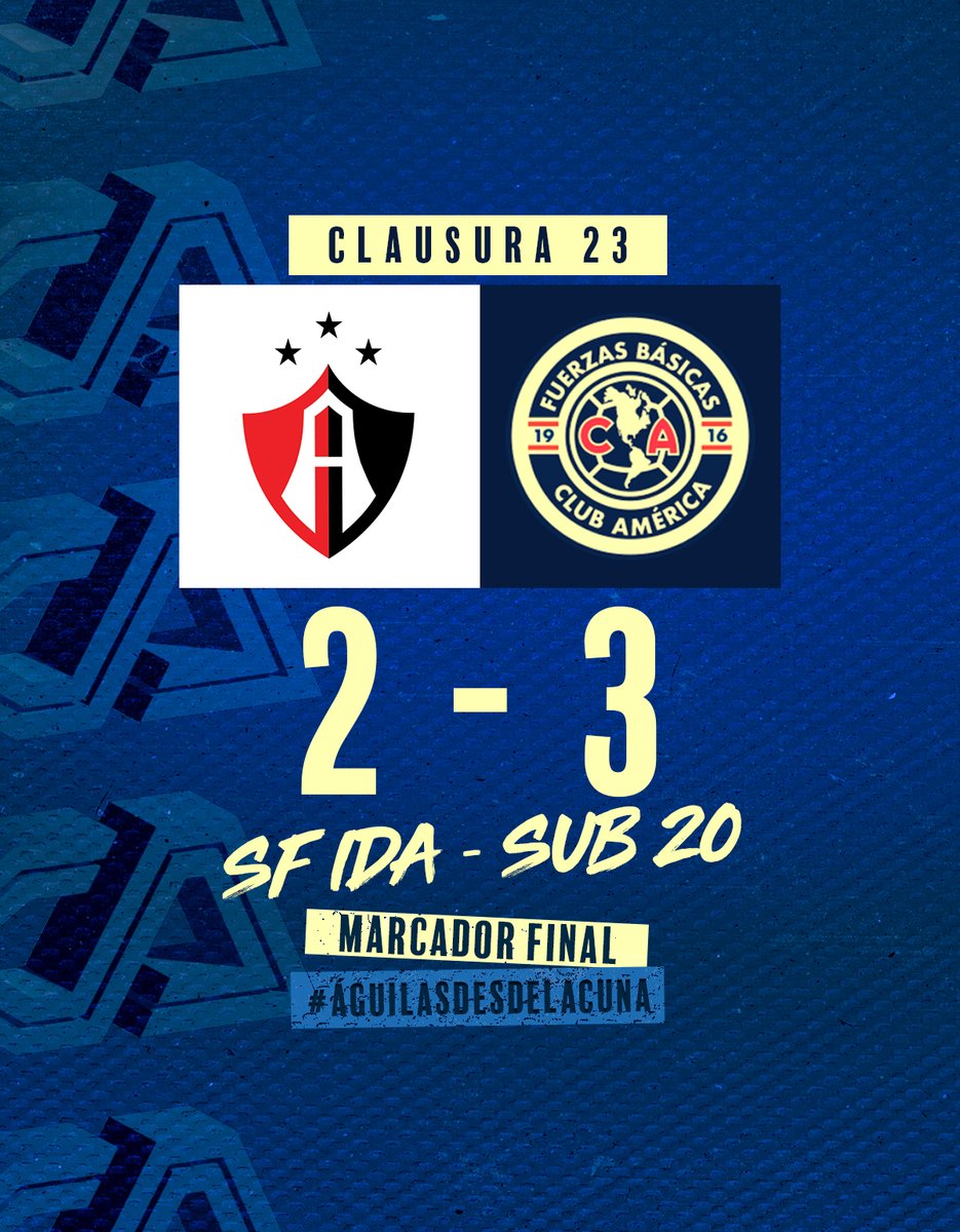 America_FB's tweet photo. #Sub20 | 𝗠𝗮𝗿𝗰𝗮𝗱𝗼𝗿 𝗳𝗶𝗻𝗮𝗹  

𝗦𝗲𝗺𝗶𝗳𝗶𝗻𝗮𝗹   

Atlas 2-3 América 
#ÁguilasDesdeLaCuna 🦅 https://t.co/puQ3uPNyaO