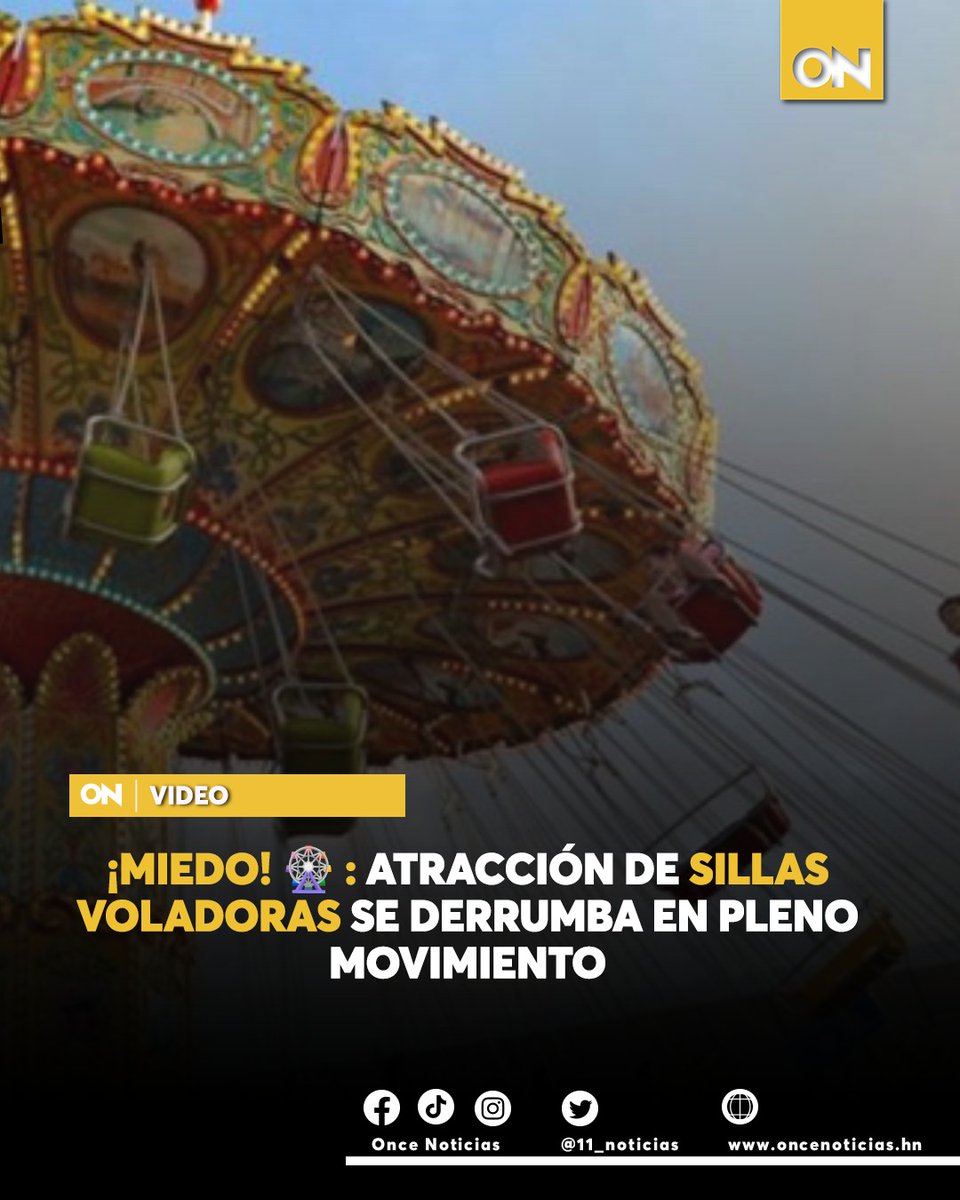 11_Noticias's tweet photo. #VIDEO🎥| Una atracción de sillas voladoras en un parque de juegos mecánicos se desplomó porque el techo que sostenía la estructura no soportó el peso, como saldo quedaron ocho niños heridos.
Mira el momento AQUÍ: https://t.co/JWz5BqLIUx
#SillasVoladoras #Parque #Diversiones https://t.co/shxhsVgxI4