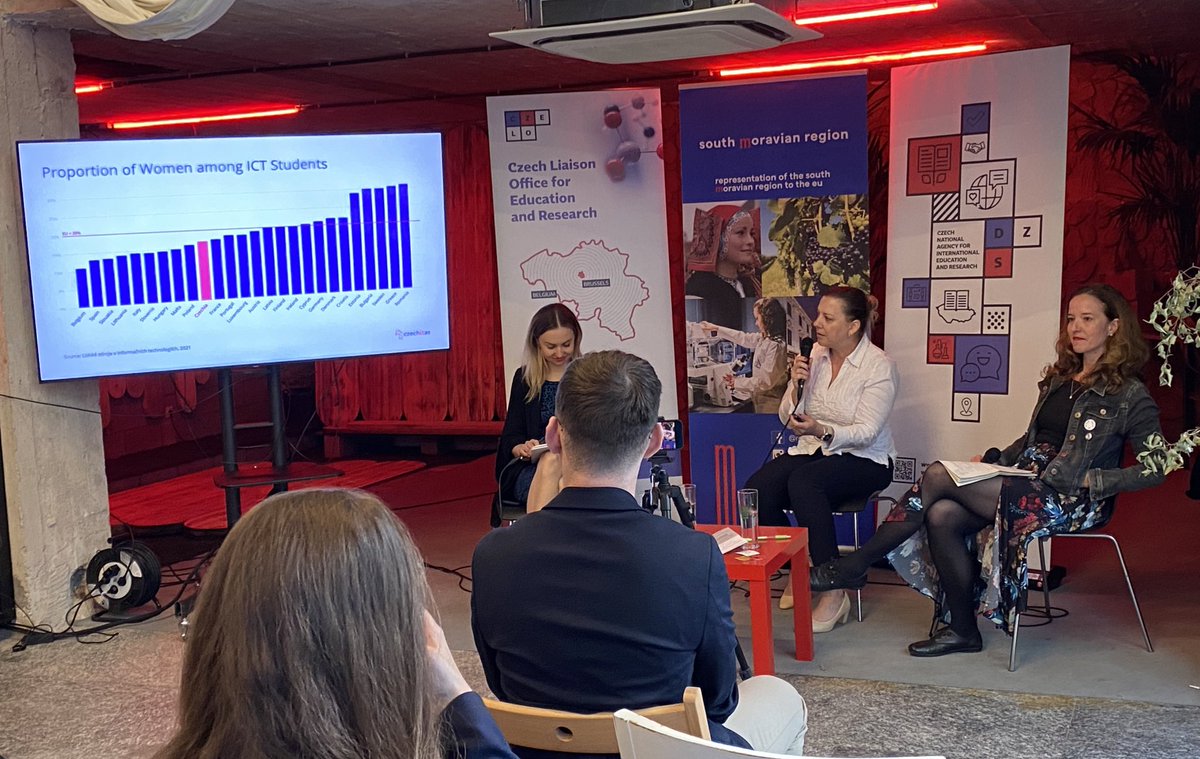 CZELO_Brussels's tweet photo. Why is the proportion of women among ICT students so low? It’s related to social stereotypes. Olga Maximová from @czechitas highlights, among other reasons, the importance of a mother as a role-model: if she can’t imagine ICT career for herself, neither can her daughter. #EduCafe https://t.co/h4xoI1qXAP